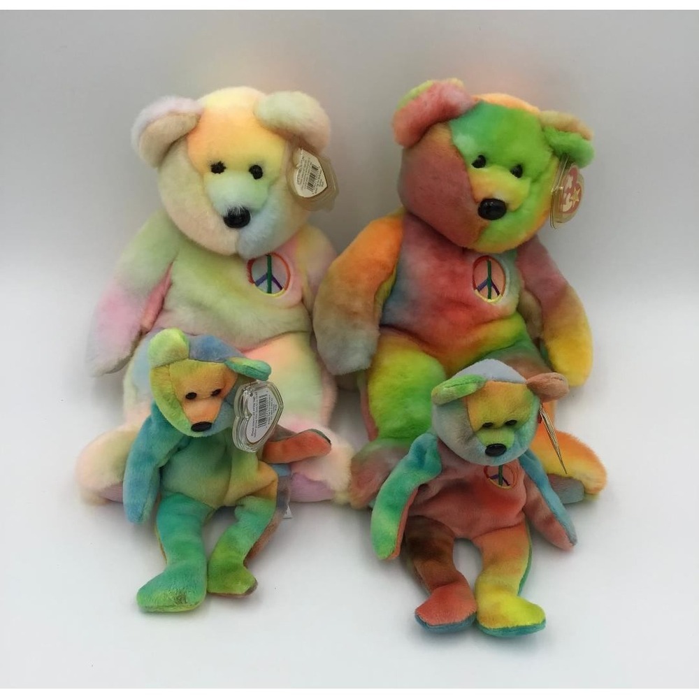 Ty Beanie Babies Garcia 4051 and Peace Bear Tie Dye Plush (4) Vtg 90s Error Tag